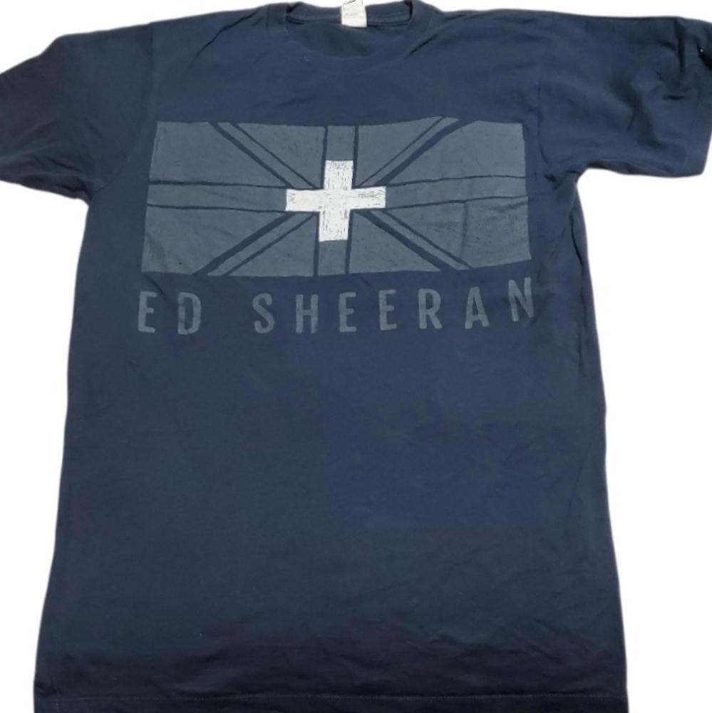 Ed Sheeran 2013 US Tour Gray UK Flag w/ Dates Na Blue Graphic Concert Tee Size S